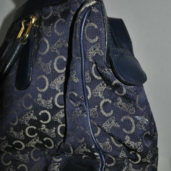 Vintage Celine Logo macadam navy blue boston satchel hand held handbag USED - Picture 5 of 10